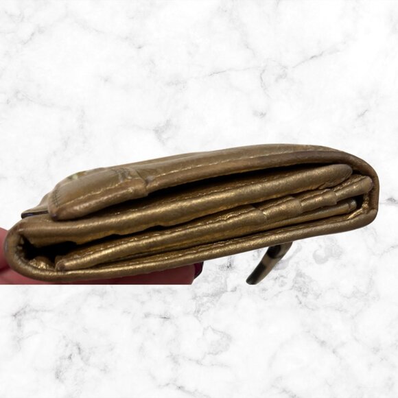 COACH Metallic Gold Leather Wallet | Snap Closure Billfold with Card Slots - Picture 8 of 10